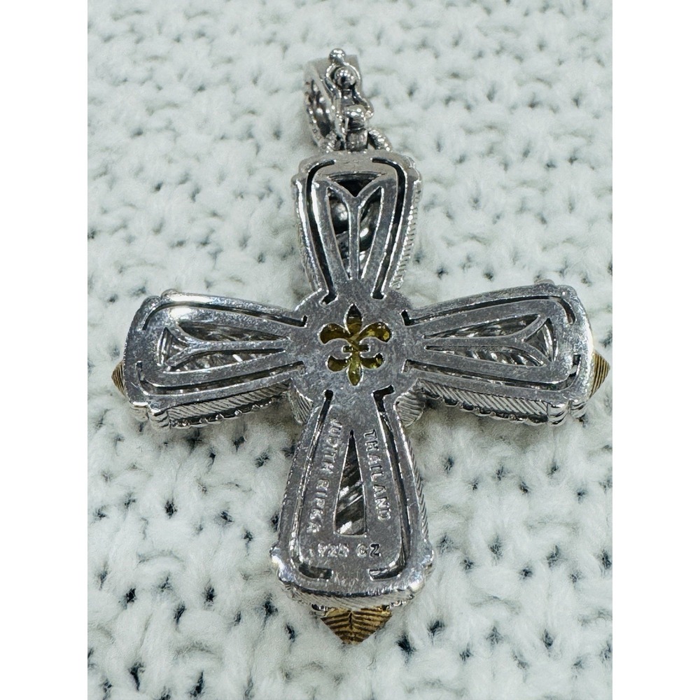 Judith Ripka 925 CZ Thailand Cross Pendant Yellow Stone Sterling - Picture 3 of 5